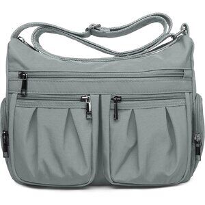Women's Light Grey MZipper Pockets Organized Accessible Nylon Shoulder Bag